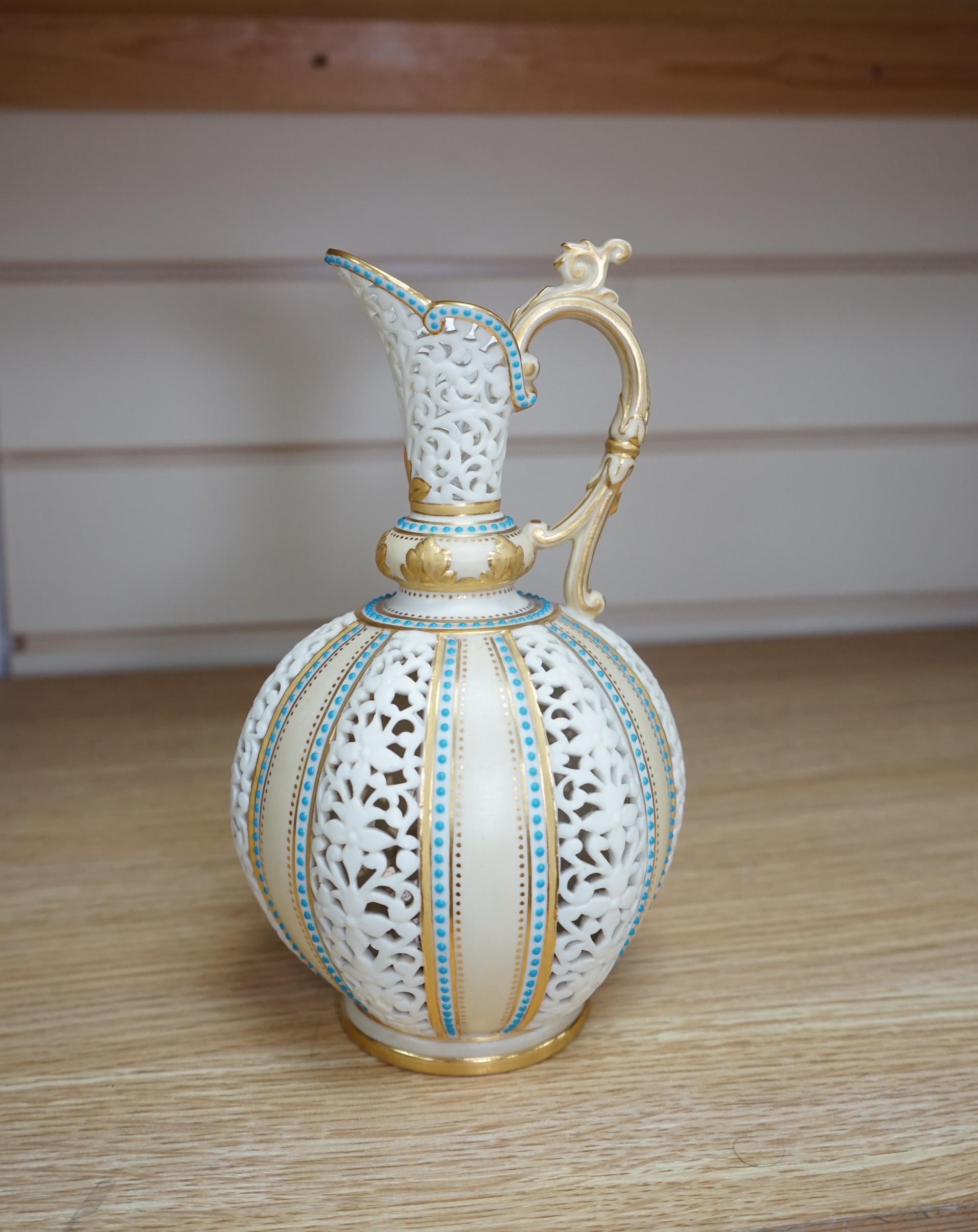 A Grainger & Co Royal China Works Worcester reticulated ewer, 20cm. Condition - good